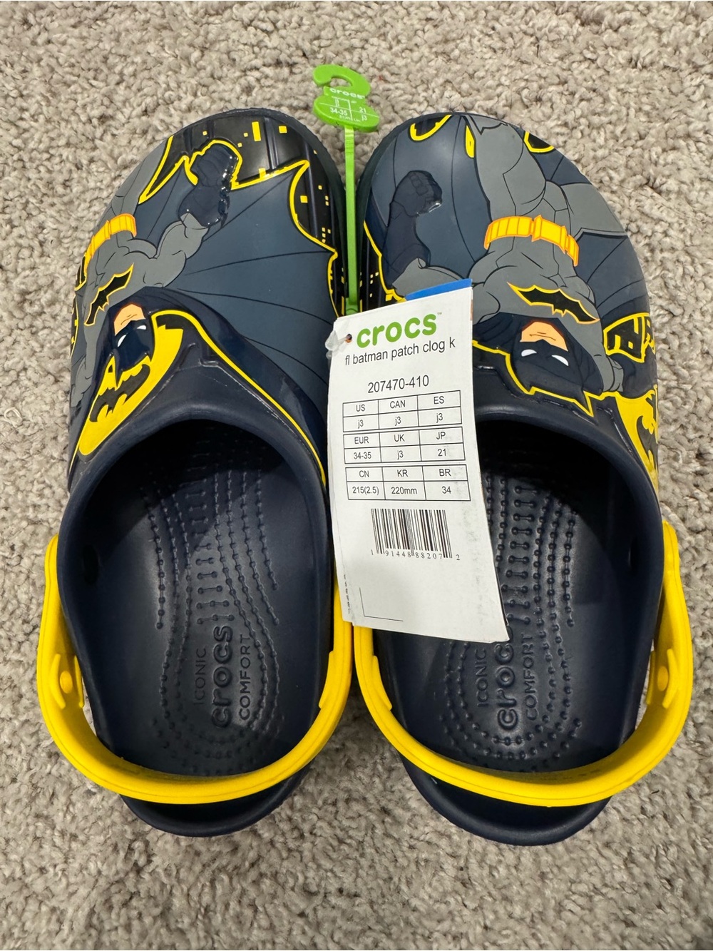 NWT Crocs Kids Batman Patch Clogs J3 Youth 3 DC Comics Superhero Shoes